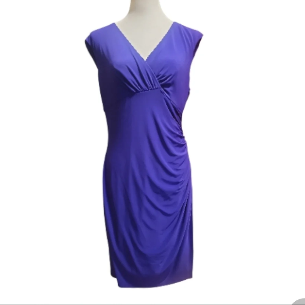 Lauren Ralph Lauren Vivid Purple Midi faux wrap stetch sheath Dress 12